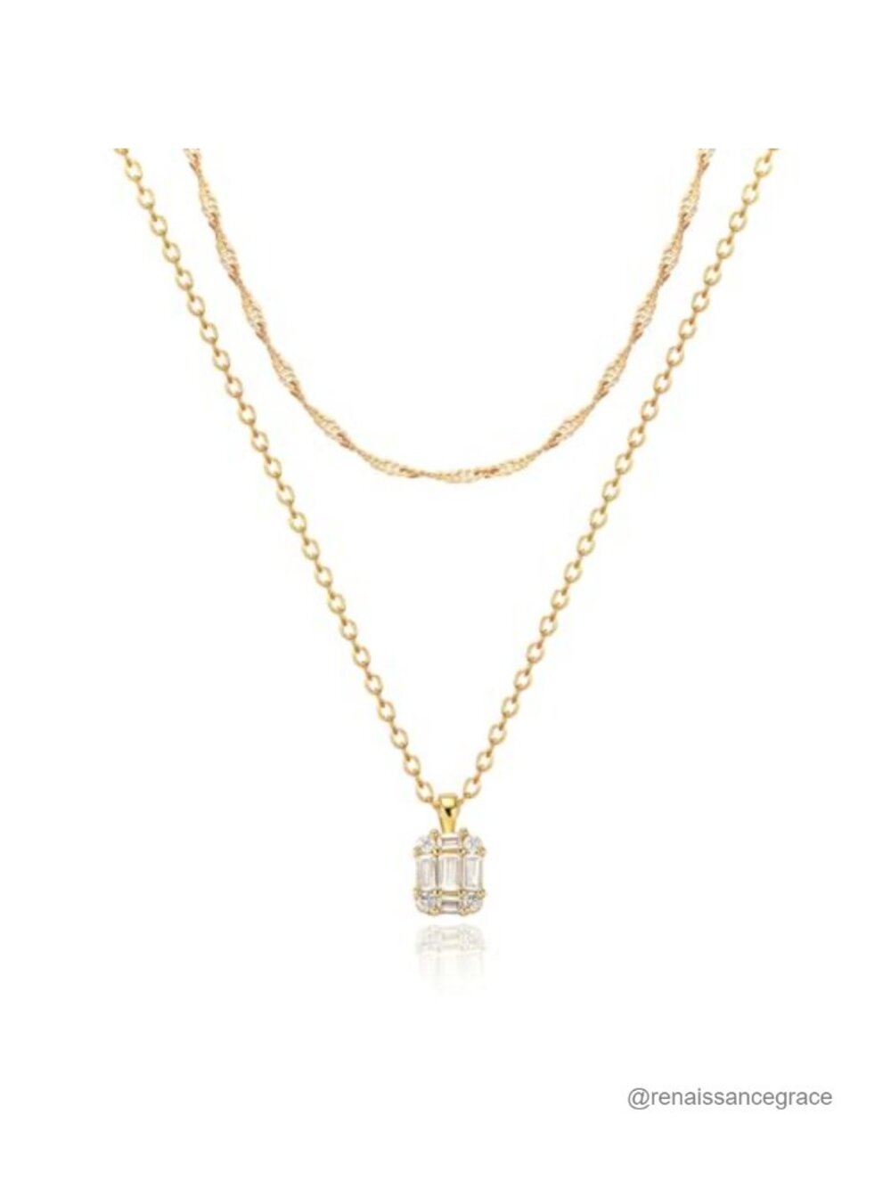 18k Gold Plated Layered CZ Pendant Necklace Set for Women - Dainty Trendy